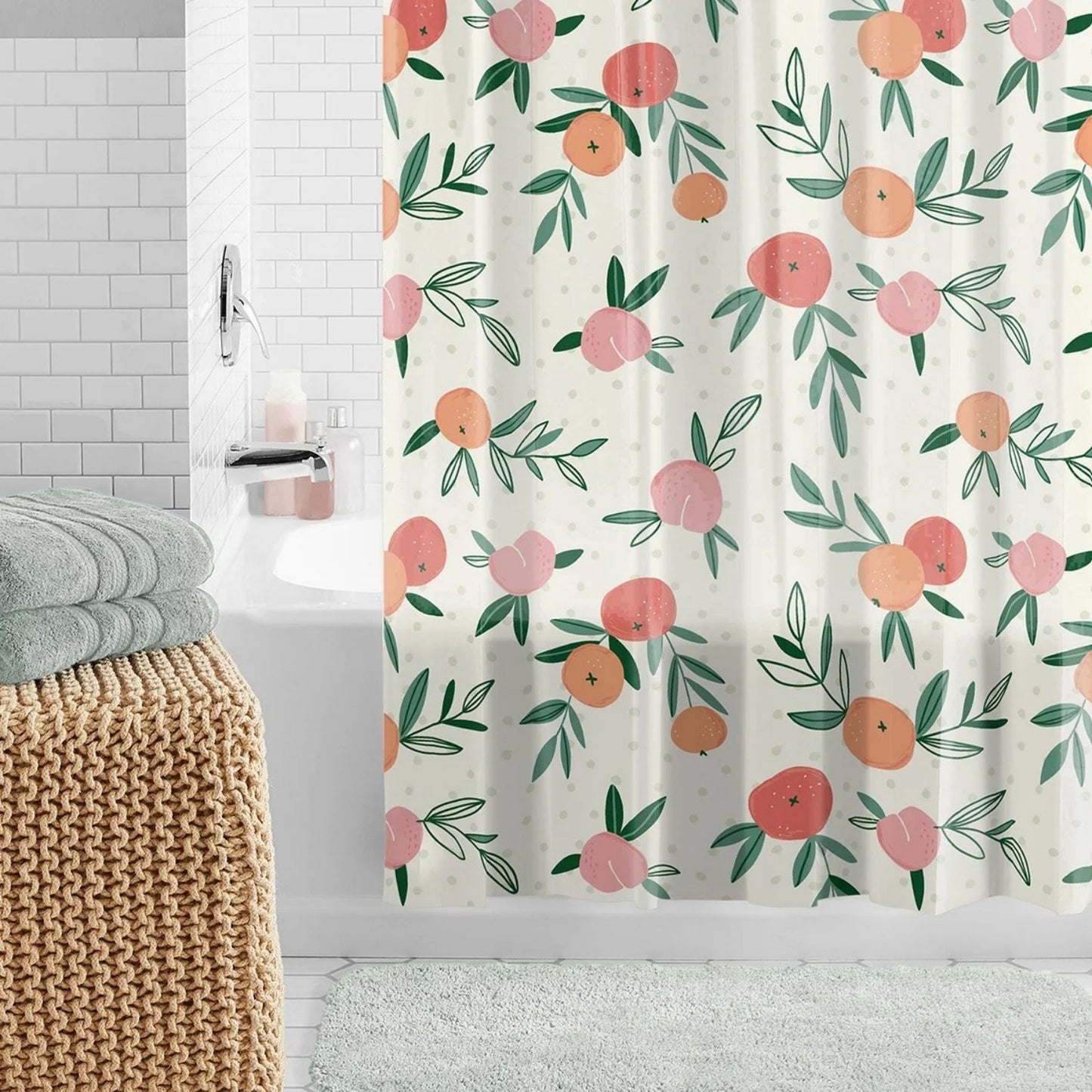 LunaLulinlk Waterproof Peaches Marble 30% Recycled PEVA Shower Curtain and Hooks