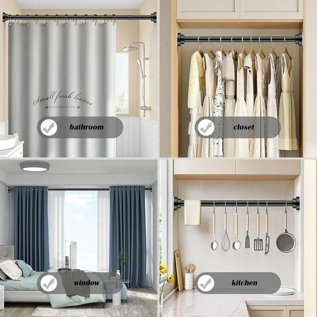LunaLulinlk Shower Curtain Rod, 32-84(2.6-7ft) Inches with 12Pcs Shower Curtain Rings Adjustable Spring Tension Rod