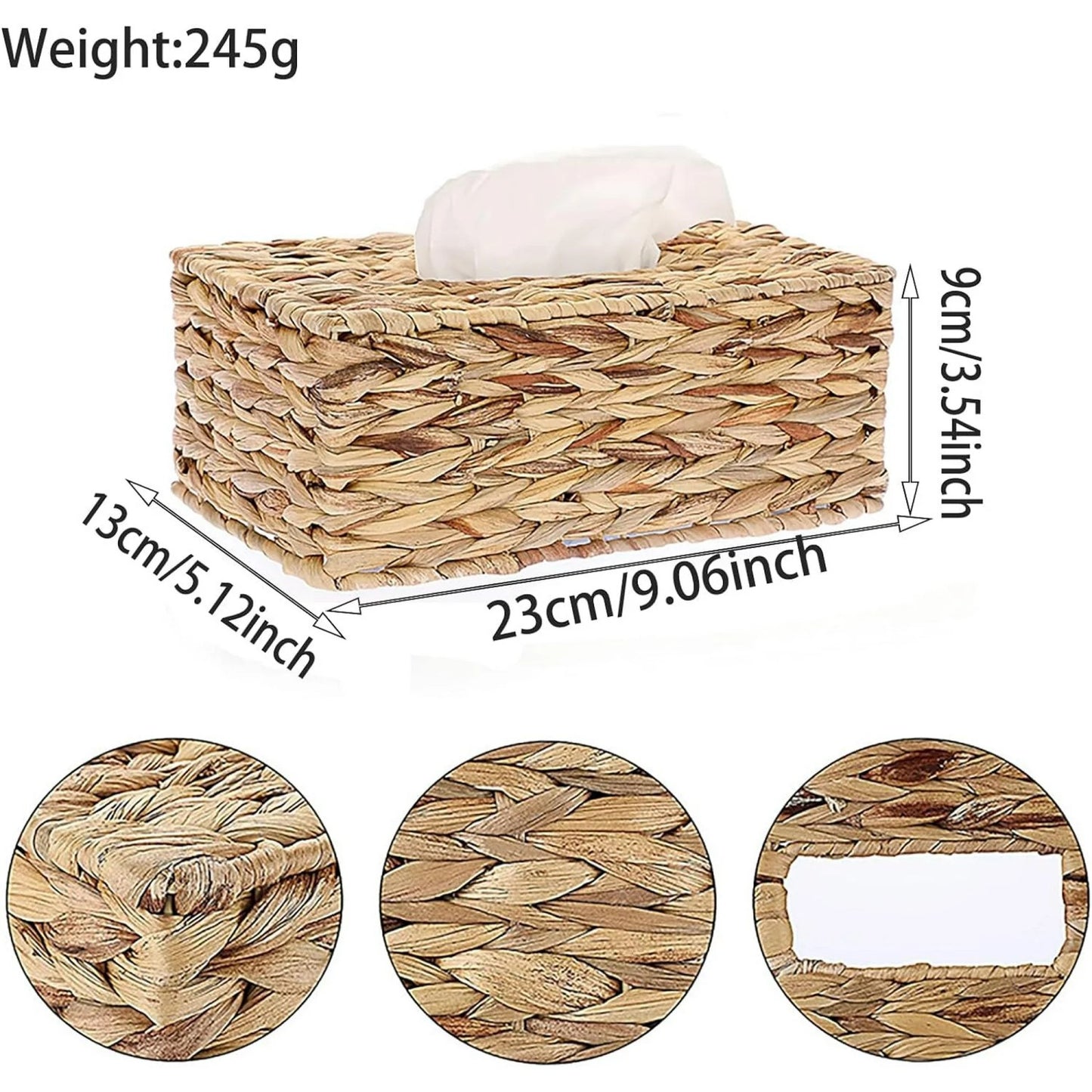 LunaLulinlk Tissue Box Cover Rectangular, Household Tissue Storage Organizer,Hand Woven Wicker Tissue Holder, 9 x 5.12 x 3.54", Natural