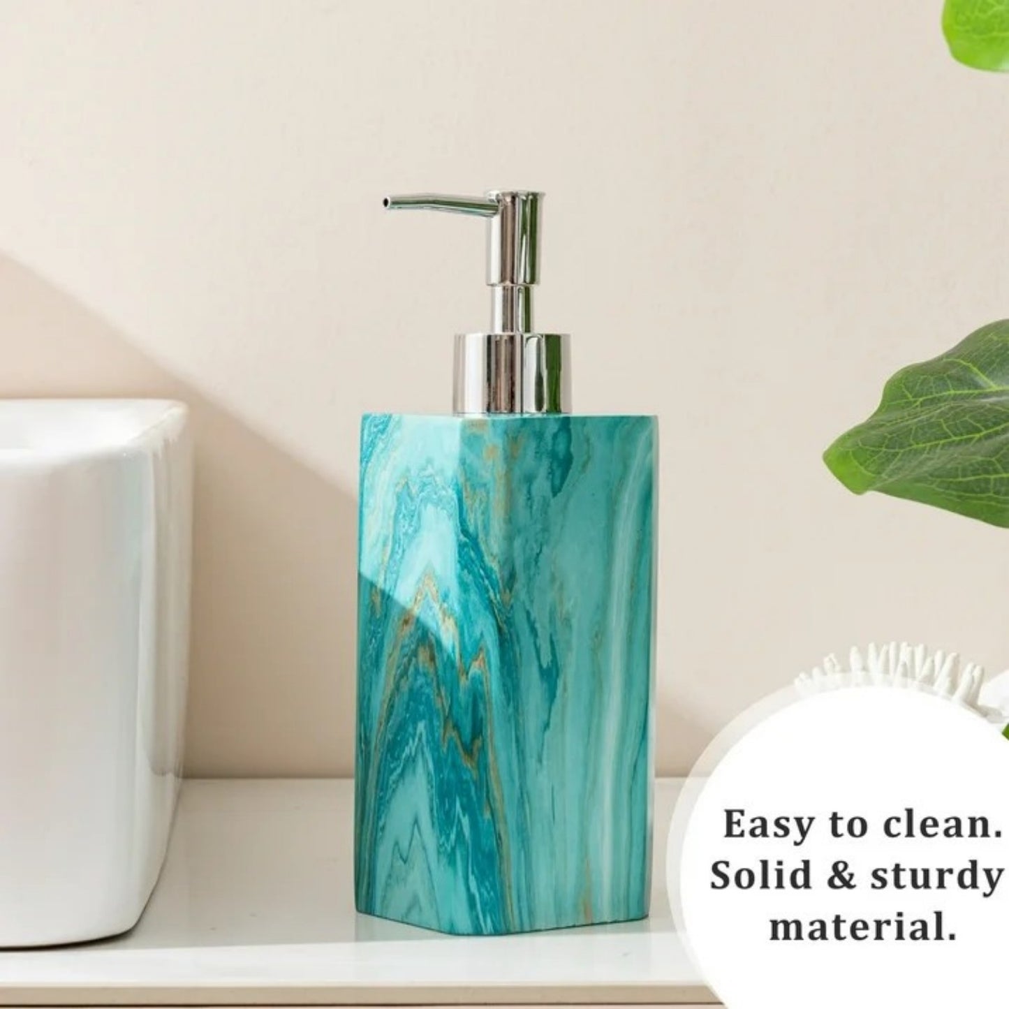 LunaLulinlk Soap Dispenser with Pump, [8.45 oz] Resin with Marble Finish, Hand Soap Dispenser Green Marble