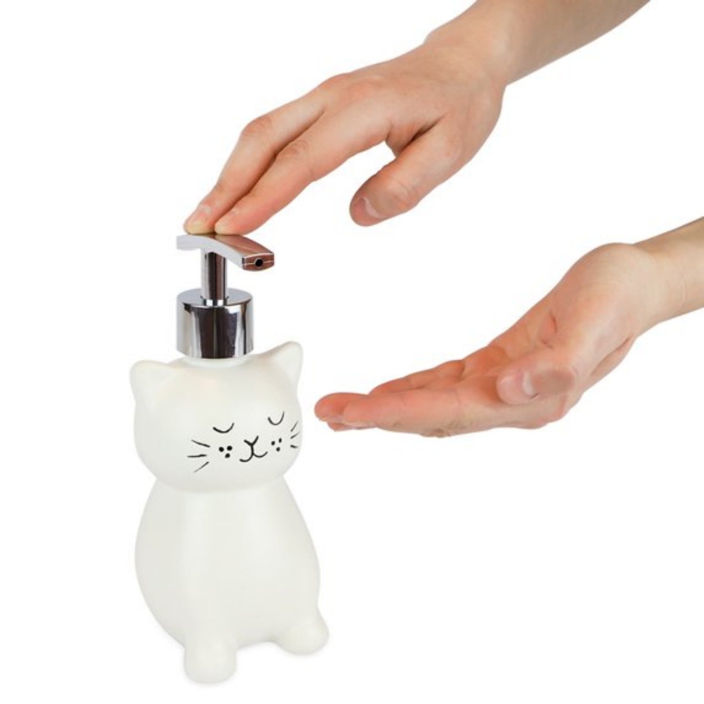 LunaLulinlk White Ceramic Cat Liquid Soap Pump/Lotion Dispenser