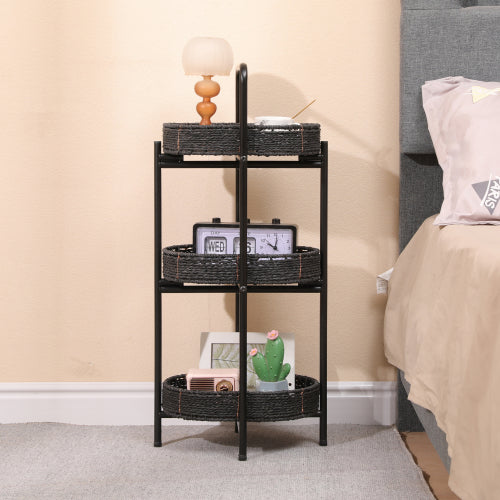 LunaLulinlk Small Handwoven Side Tables 3-Tier Oval Organizer Portable Storage Shelf for Kitchen, Living Room, Bedroom