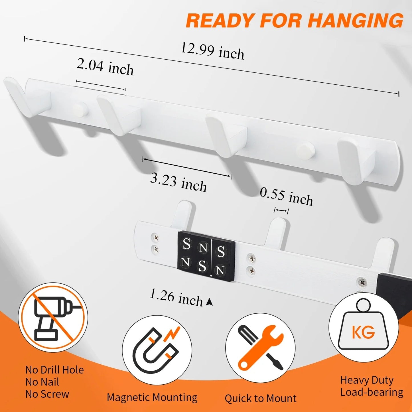 LunaLulinlkMagnetic Hooks,Strong Magnetic Hooks Heavy Duty for Hanging,Large White Magnetic Coat Rack Hanger Hooks 4 Hooks