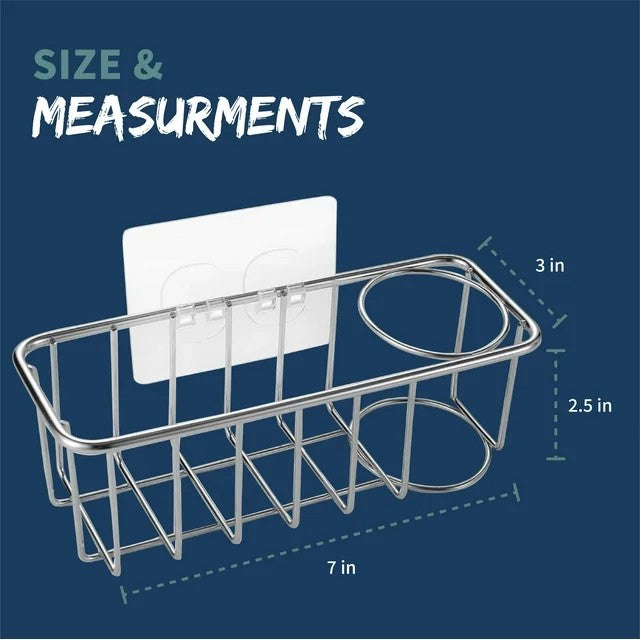 LunaLulinlk Stainless Steel Kitchen Sink Caddy Organizer With Self Adhesive Hooks Over The Sink Drying Basket Rack