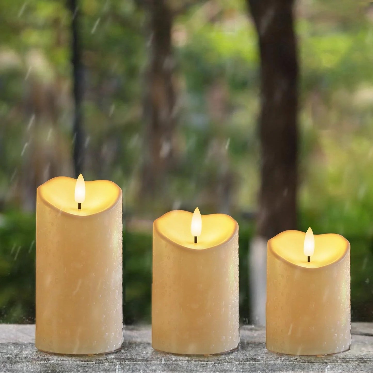 LunaLulinlk Waterproof Outdoor Candles,Flickering Flameless Candles Battery Operated LED Candles Ivory Plastic, D3 x H4 5" 6", Set of 3