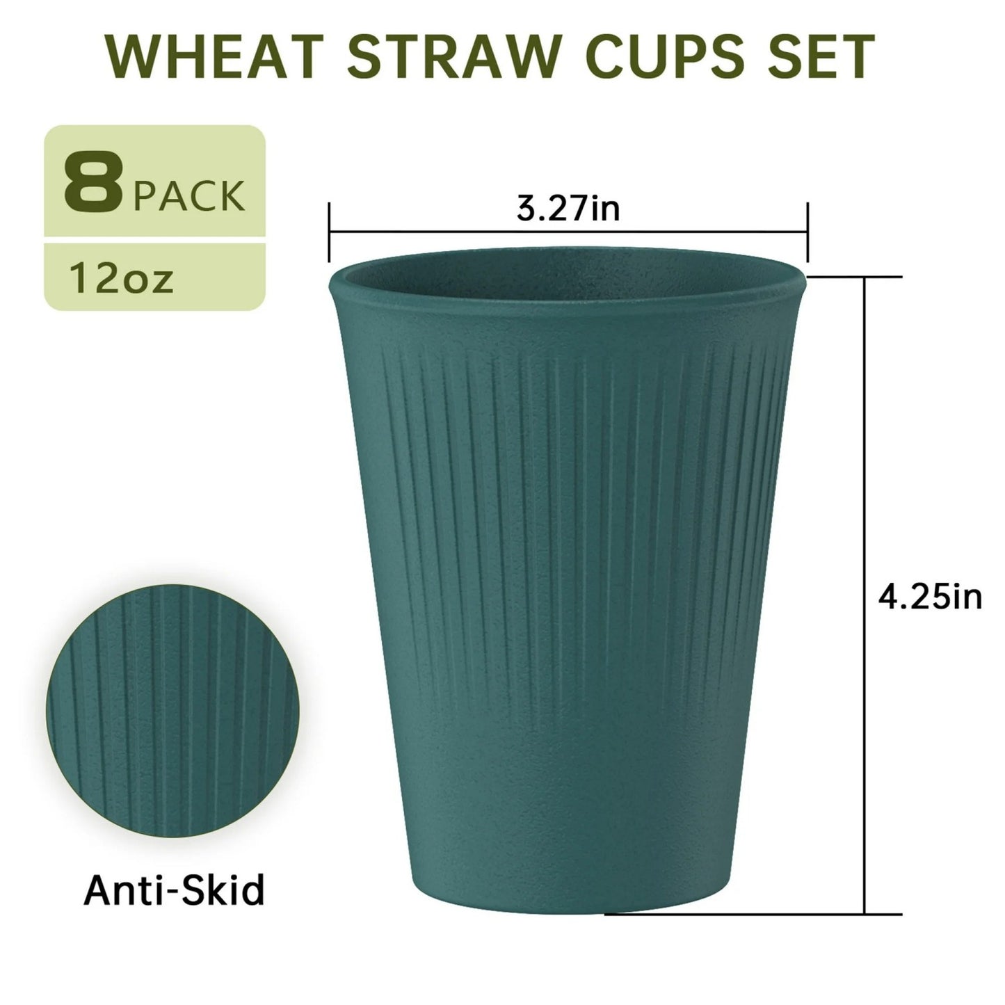 LunaLulinlk Wheat Straw Unbreakable Cups Set of 8, 12 OZ Drinking Glasses, Reusable Plastic Cups, Drinking Cups, Multicolor