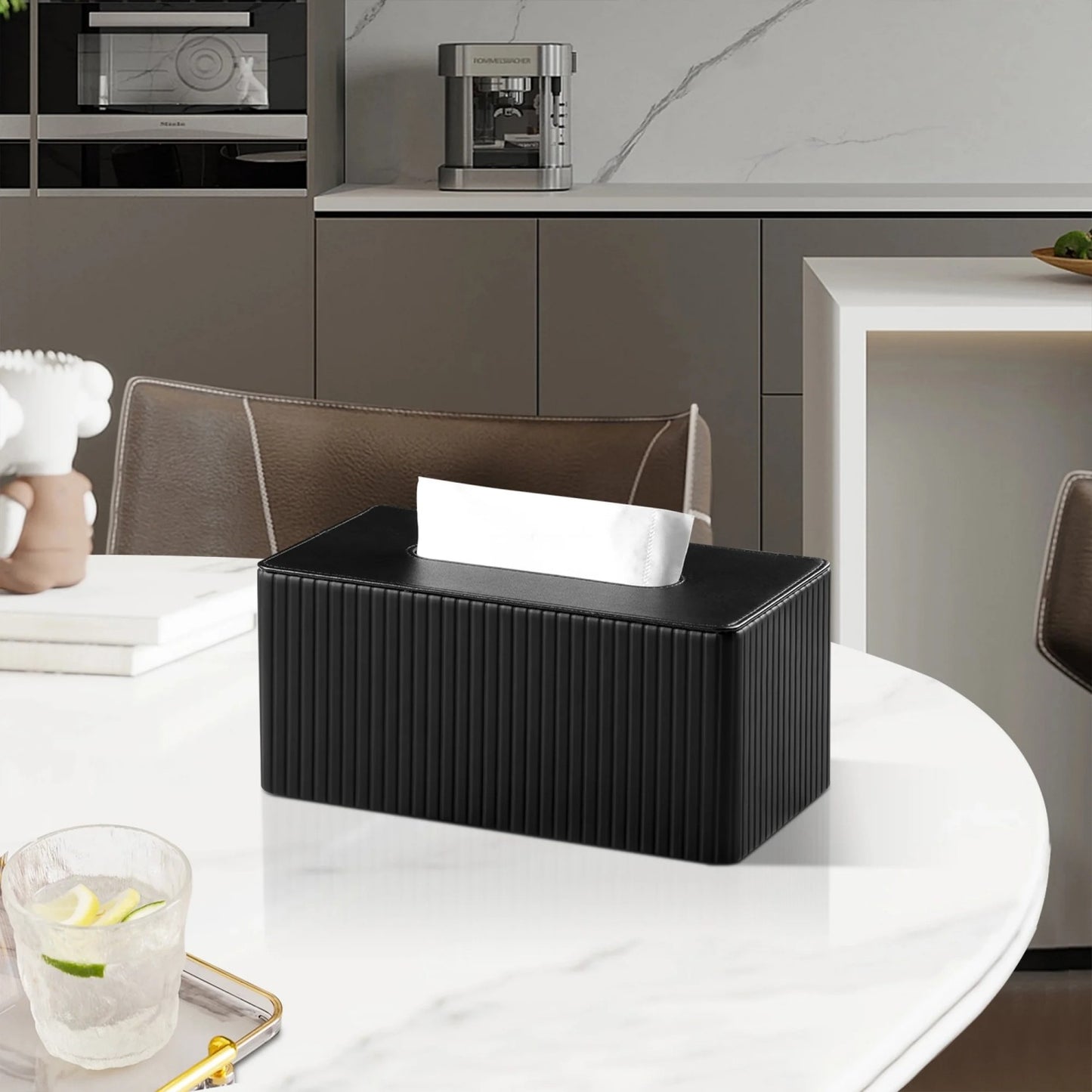 LunaLulinlk Stylish PU Leather Rectangular Tissue Box Holder with Magnetic Bottom Cover for Bedroom or Office (in Black Stria)