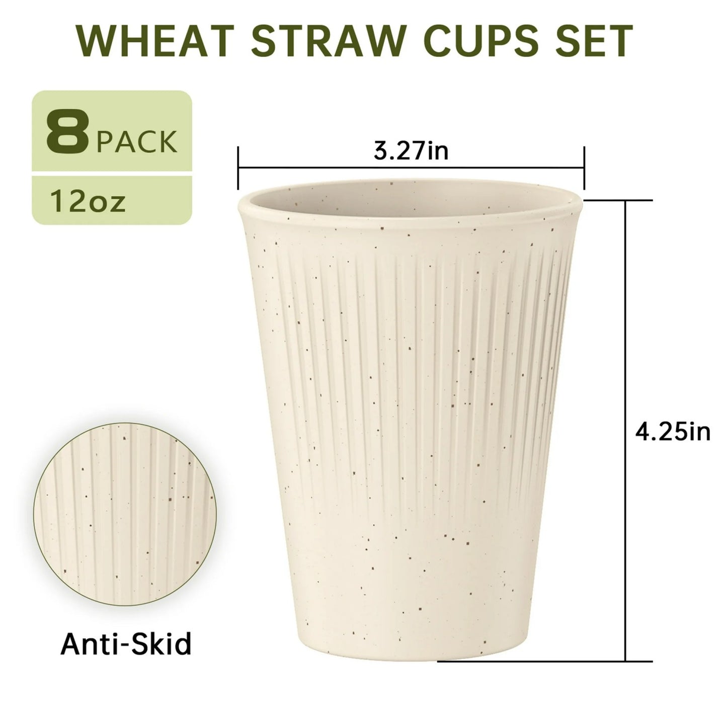 LunaLulinlk Wheat Straw Unbreakable Cups Set of 8, 12 OZ Drinking Glasses, Reusable Plastic Cups, Drinking Cups, Dishwasher Safe Water Glasses