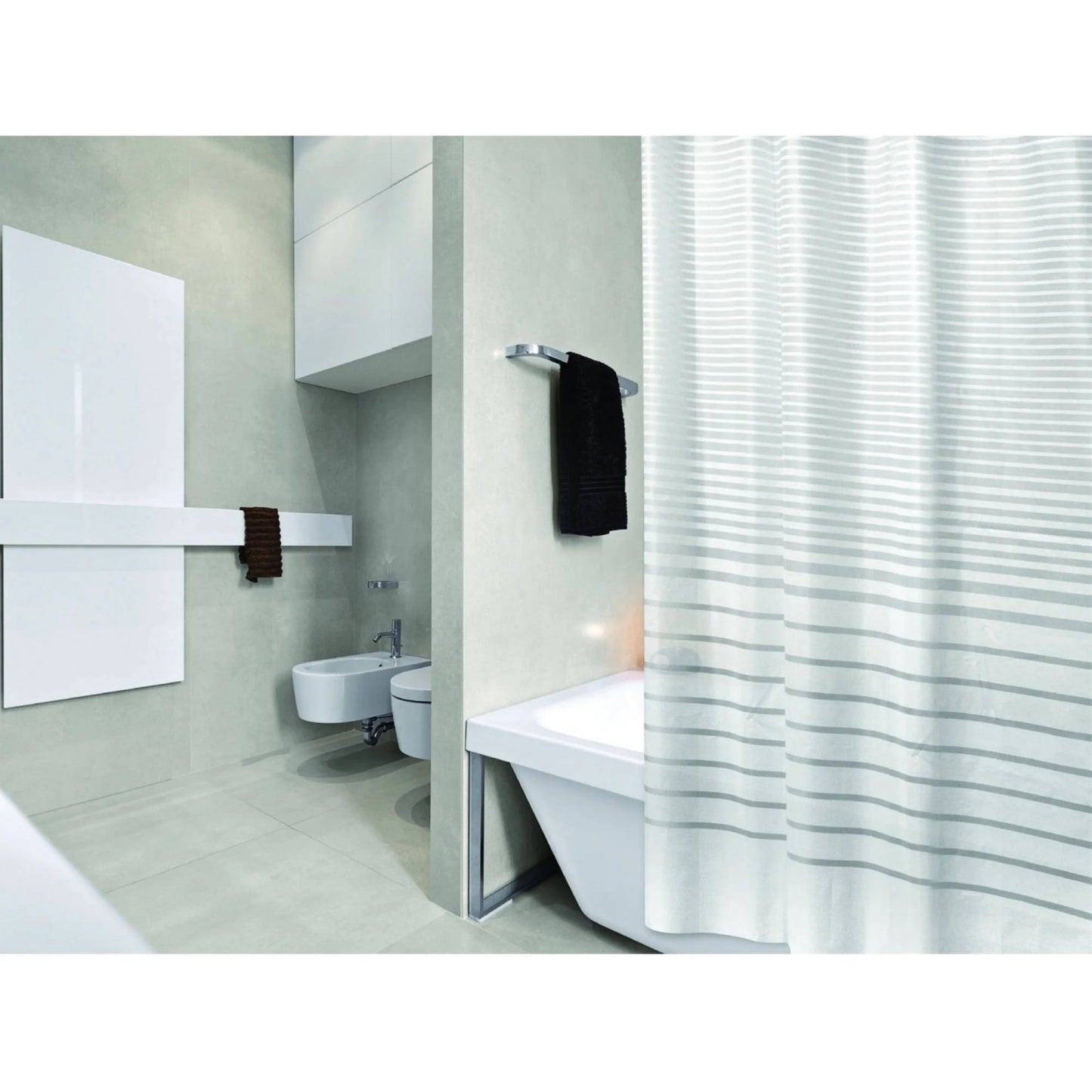 LunaLulinlk Shower Curtain in White Stripe Design