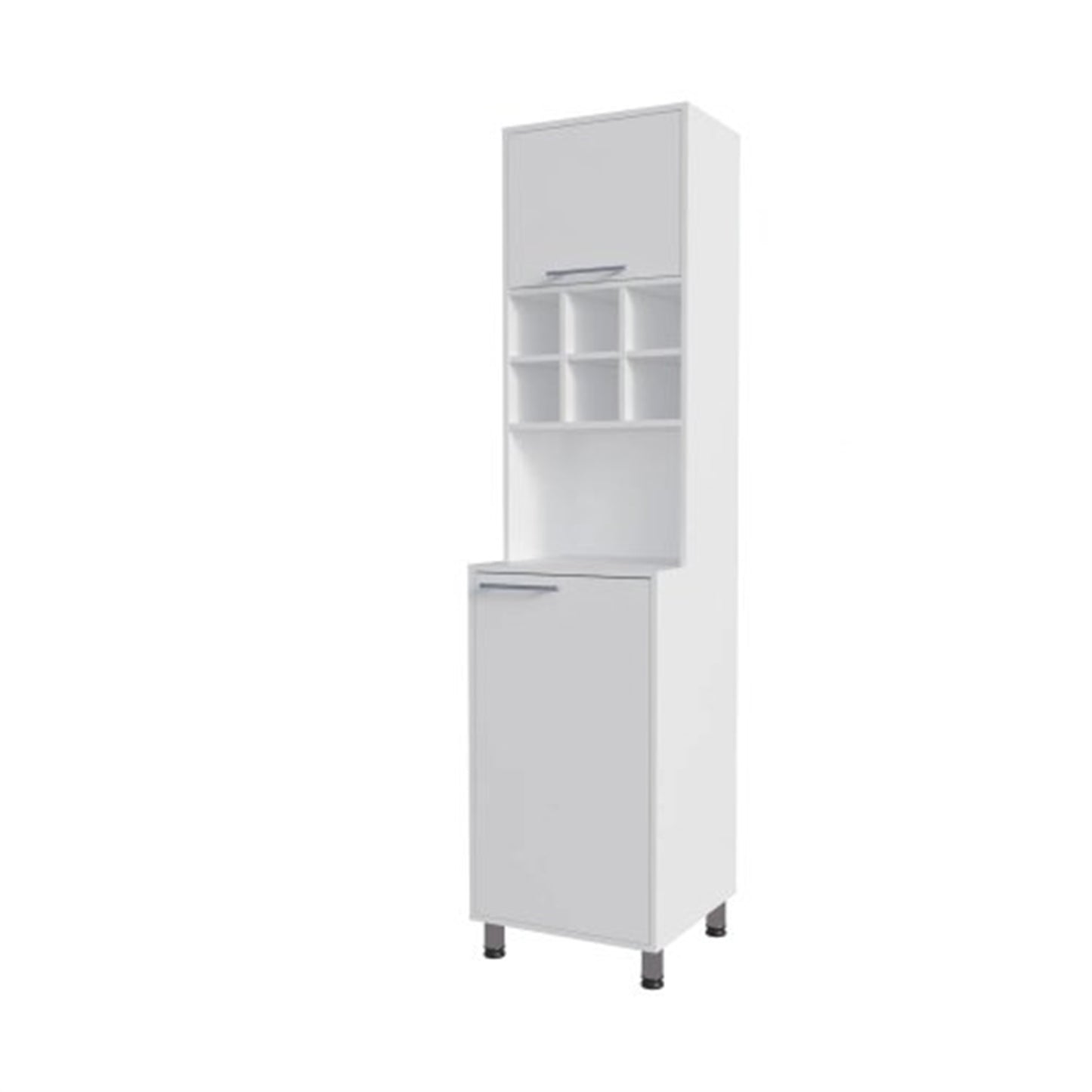 LunaLulinlk White Kitchen Pantry with Pneumatic Door and Open Storage