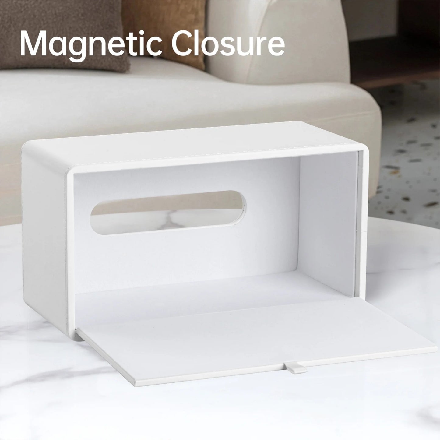 LunaLulinlk Tissue Box Cover Stylish PU Leather Rectangular Tissue Box Holder with Magnetic Bottom Cover (White)