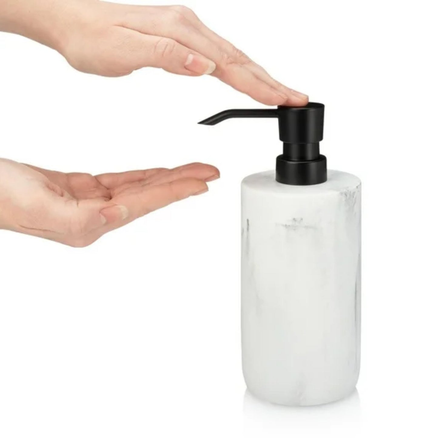 LunaLulinlk White Marble Soap Dispenser with Black Pump, Refillable Liquid Soap Dispenser 16 Oz. Capacity.
