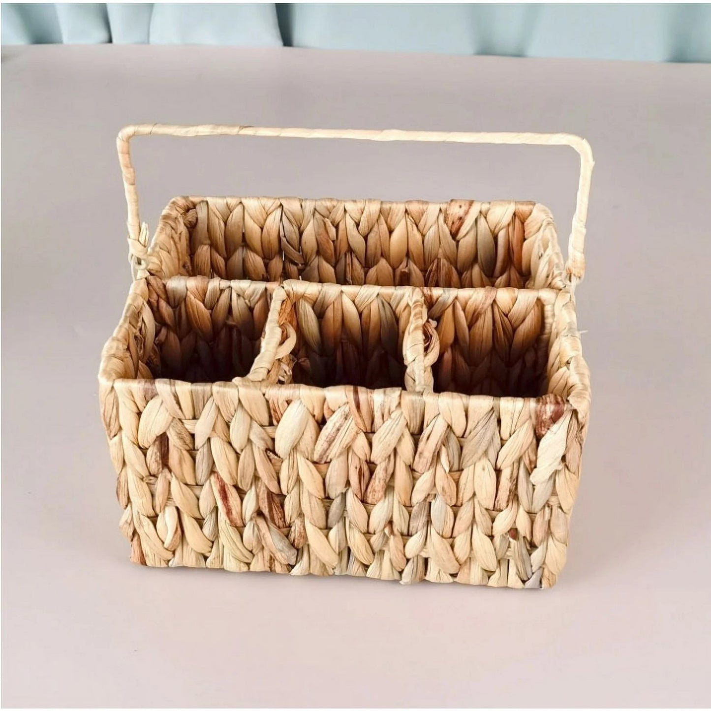 LunaLulinlk Wicker Flatware Organizer,Rectangular Basket Holder for Kitchen Table, Cabinet, Pantry - Utensil Caddy for Forks, Knives, Spoons