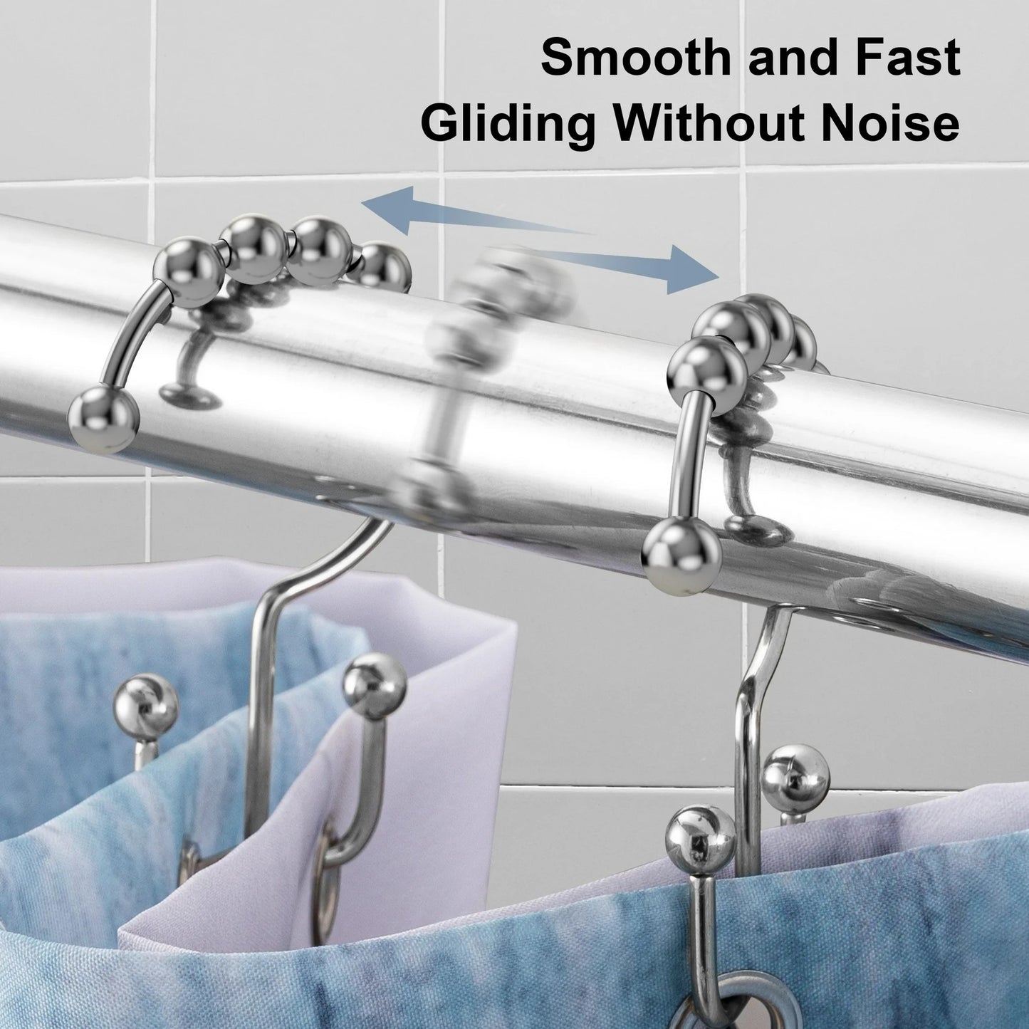LunaLulinlk Shower Curtain Rings Hooks, Premium Stainless Steel, Rustproof, for Bathroom Shower Rods Curtains - Double Hooks-Set of 12, Chrome