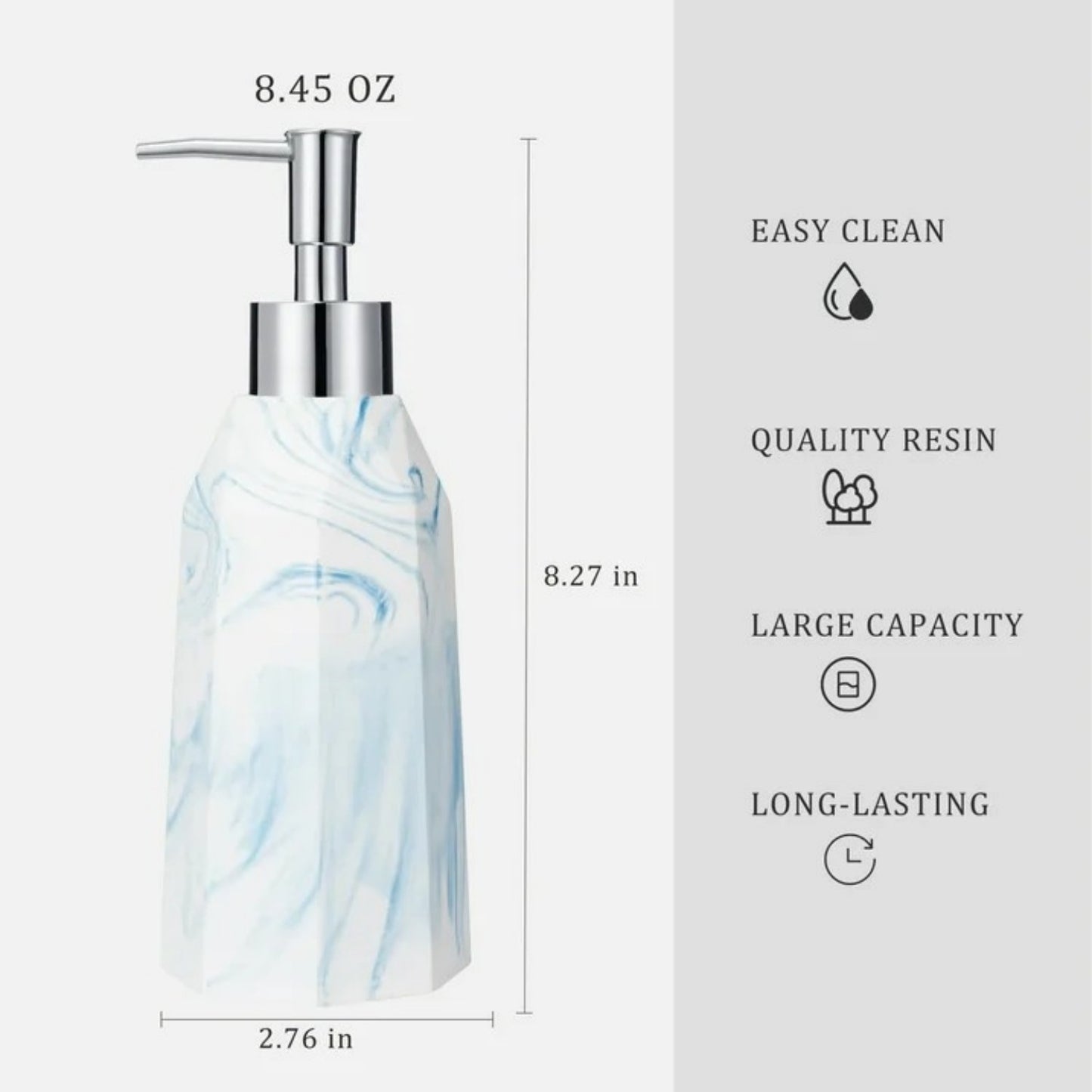 LunaLulinlk Siaomo Soap Dispenser with Pump, [8.45 oz] Resin with Marble Finish White +Blue Ripple