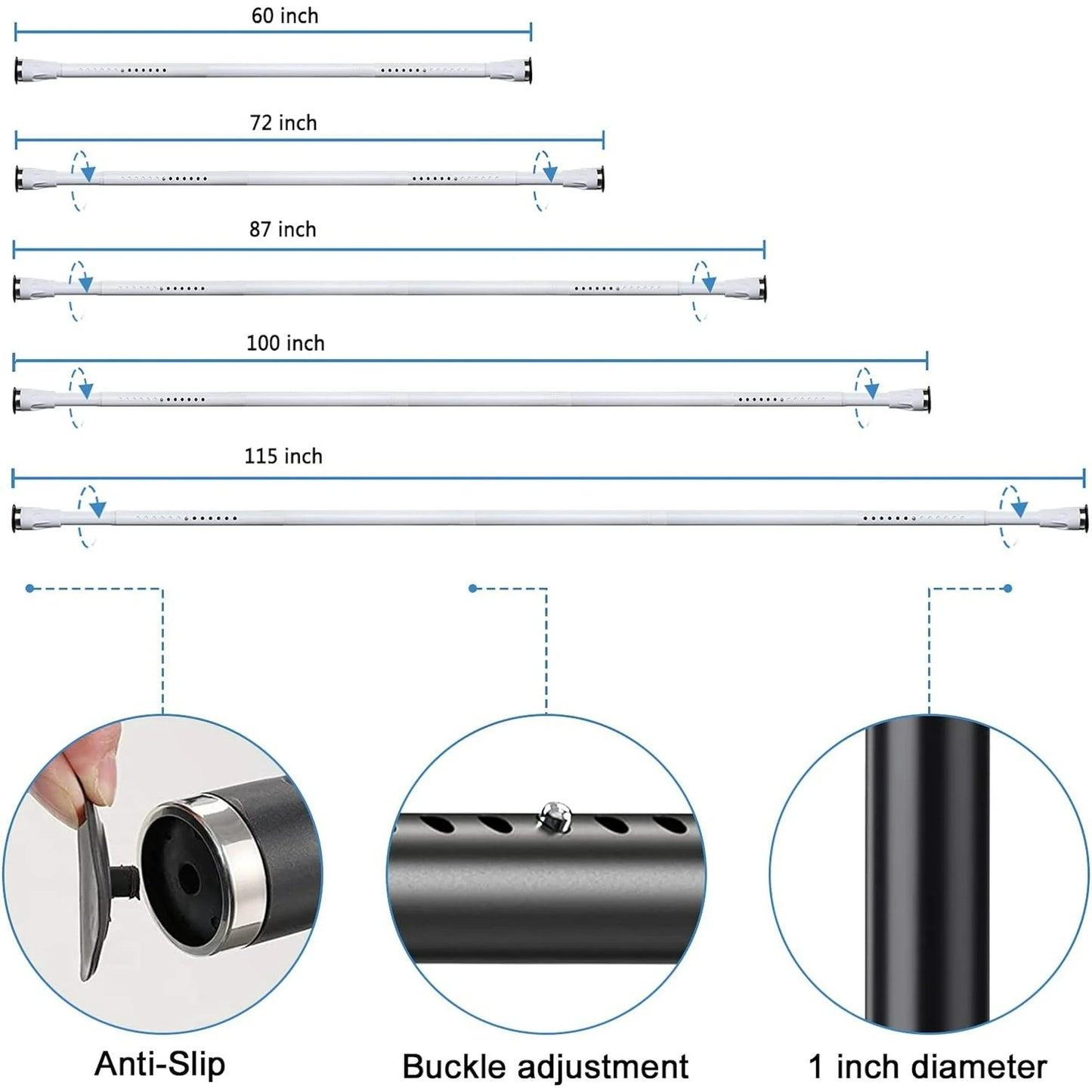 LunaLulinlk Shower Curtain Rod No Dill, Heavy Duty Tension Rod, Adjustable Length 42-60