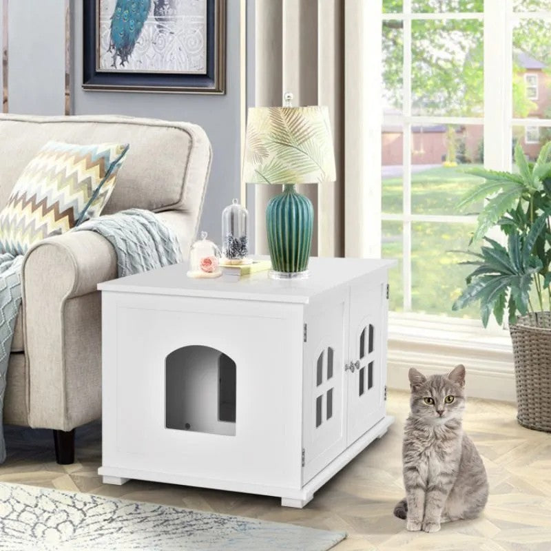 LunaLulinlkLarge Wooden Cat Litter Box Enclosure Hidden Cat Washroom with Divider