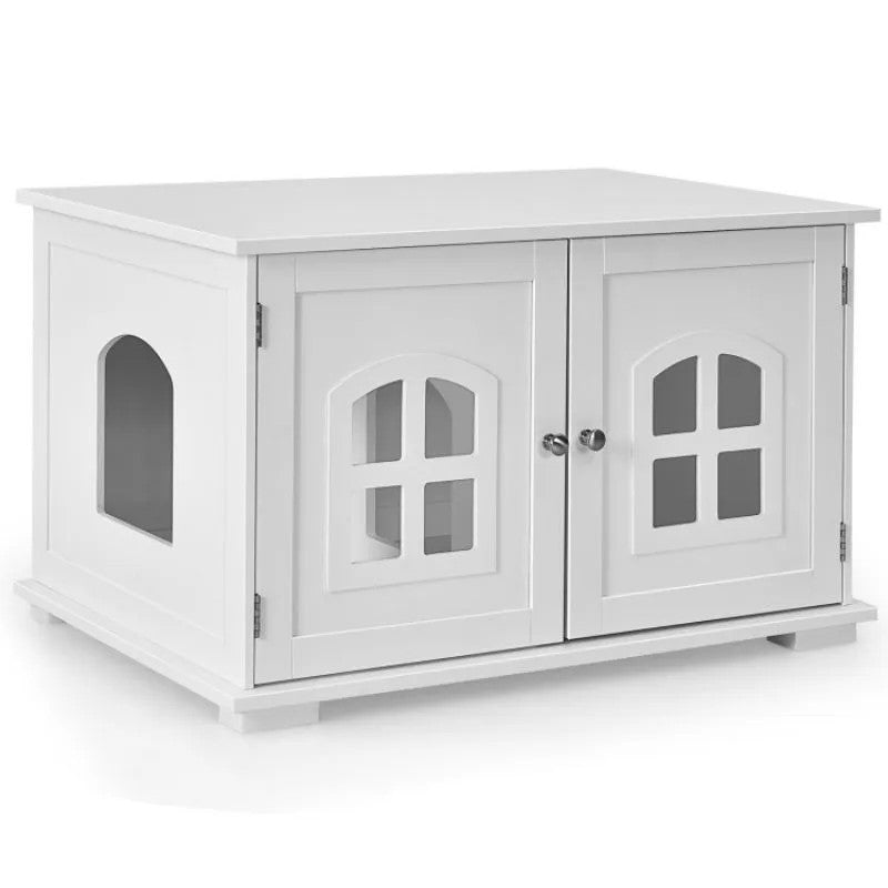 LunaLulinlkLarge Wooden Cat Litter Box Enclosure Hidden Cat Washroom with Divider