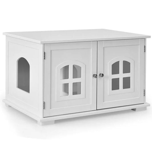 LunaLulinlkLarge Wooden Cat Litter Box Enclosure Hidden Cat Washroom with Divider