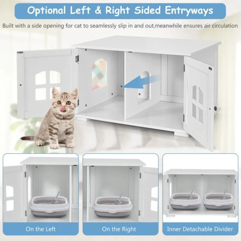 LunaLulinlkLarge Wooden Cat Litter Box Enclosure Hidden Cat Washroom with Divider