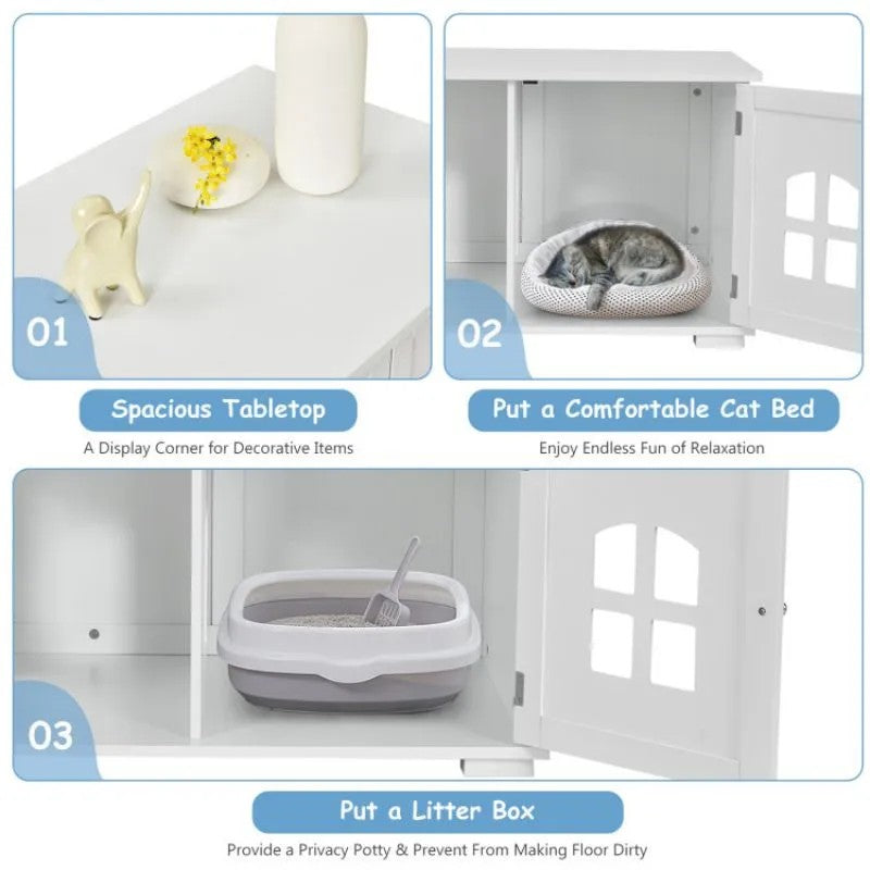 LunaLulinlkLarge Wooden Cat Litter Box Enclosure Hidden Cat Washroom with Divider