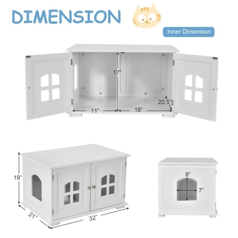LunaLulinlkLarge Wooden Cat Litter Box Enclosure Hidden Cat Washroom with Divider