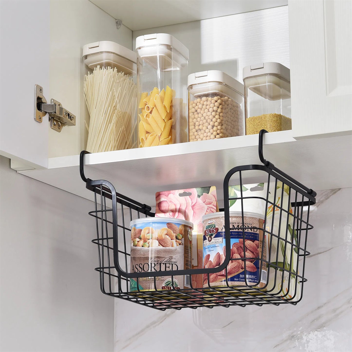 LunaLulinlk Stackable Metal Wire Storage Basket Set for Pantry, Countertop, Kitchen or Bathroom – Black, Set of 3