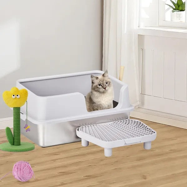 LunaLulinlkStainless Steel Cat Litter Box with Lid, Extra Large Litter Pan with High Sides for Big Cats