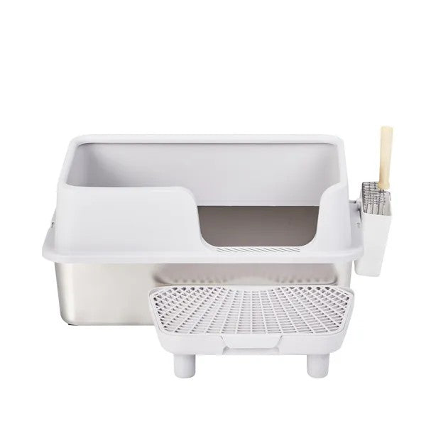 LunaLulinlkStainless Steel Cat Litter Box with Lid, Extra Large Litter Pan with High Sides for Big Cats