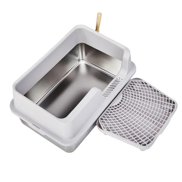 LunaLulinlkStainless Steel Cat Litter Box with Lid, Extra Large Litter Pan with High Sides for Big Cats
