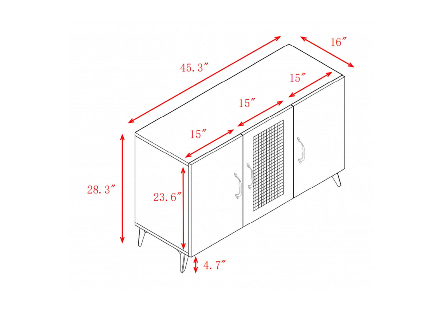 LunaLulinlk Three-Door Cabinet with Natural Rattan Mesh - Large Storage Space, Kitchen Storage Cabinet