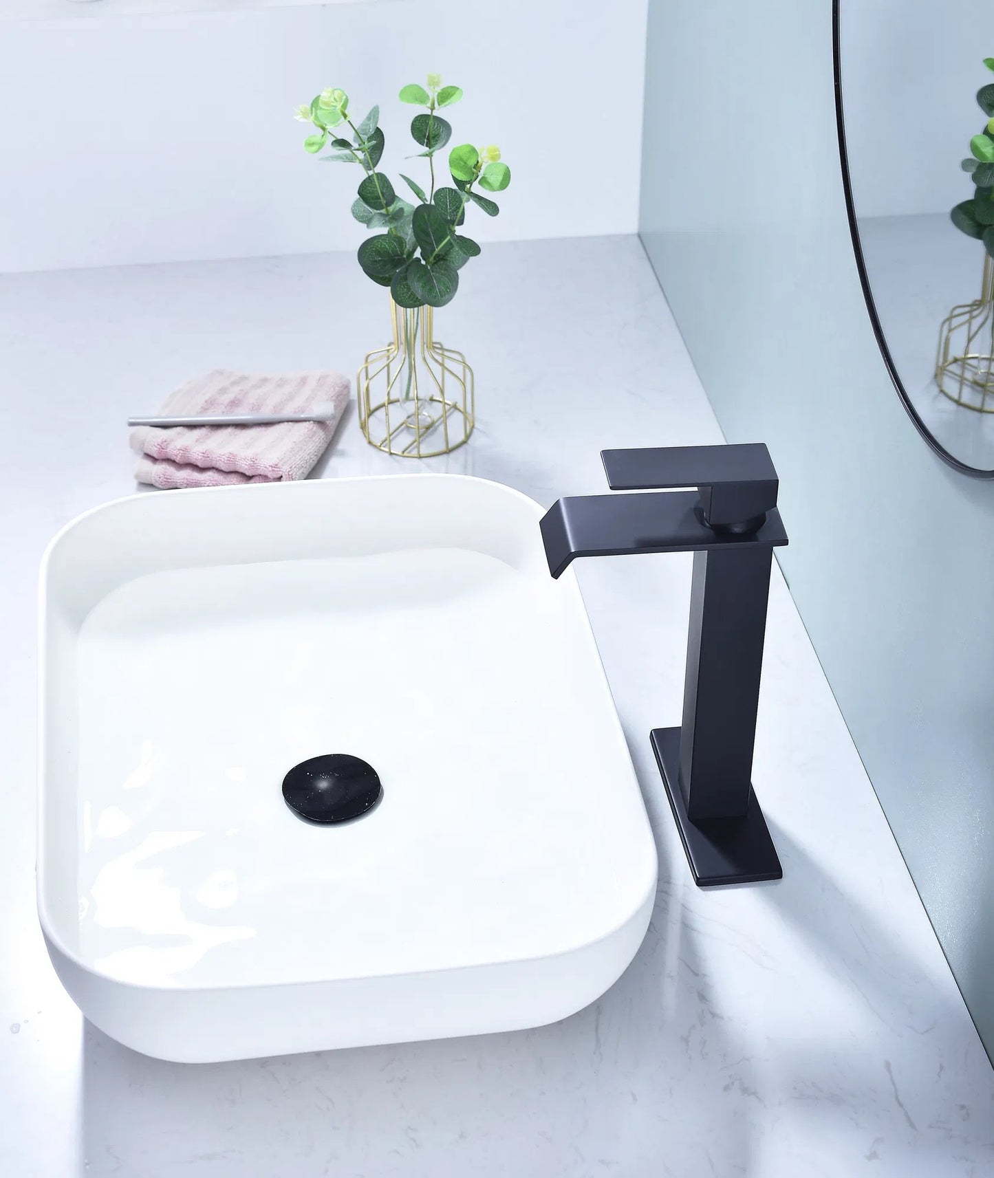 LunaLulinlk Waterfall Spout Bathroom Faucet,Single Handle Bathroom Vanity Sink Faucet
