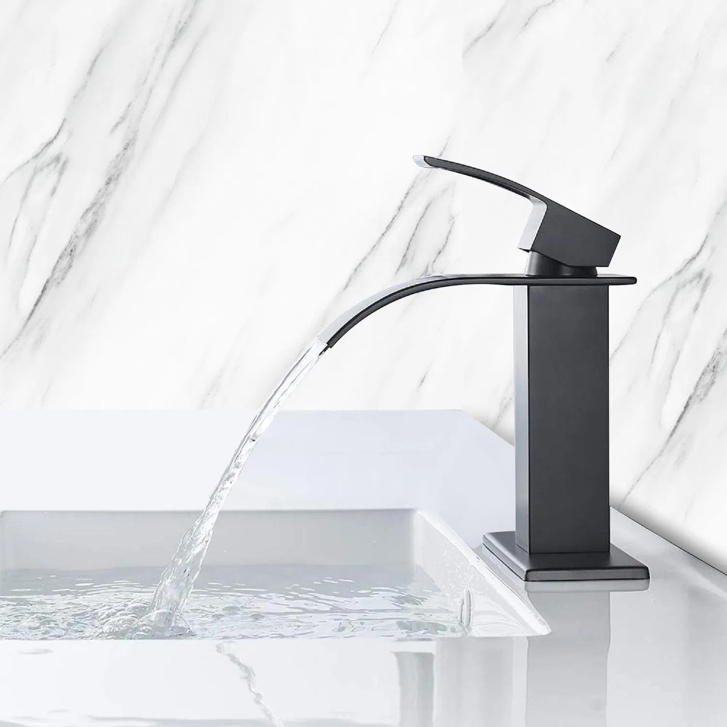 LunaLulinlk Waterfall Spout Bathroom Faucet,Single Handle Bathroom Vanity Sink Faucet