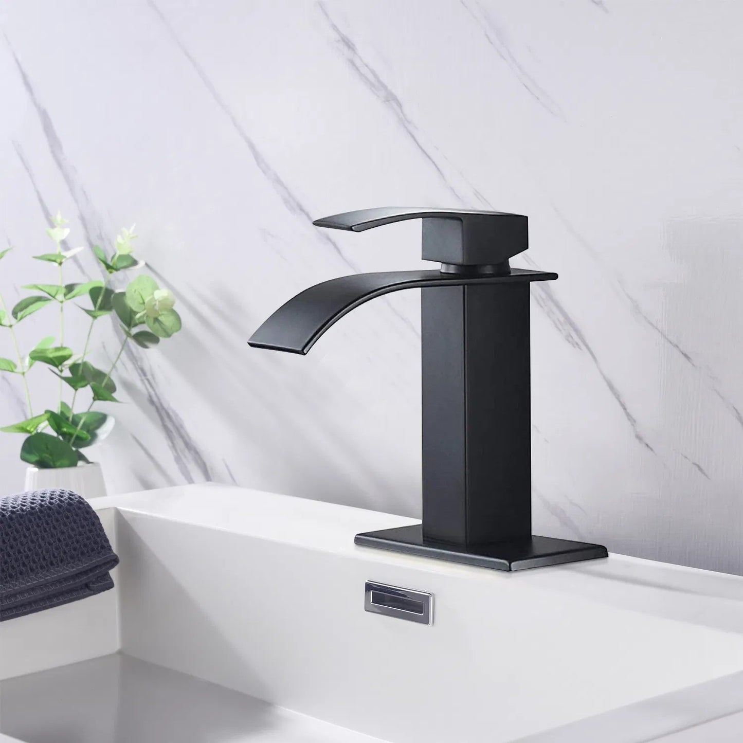 LunaLulinlk Waterfall Spout Bathroom Faucet,Single Handle Bathroom Vanity Sink Faucet