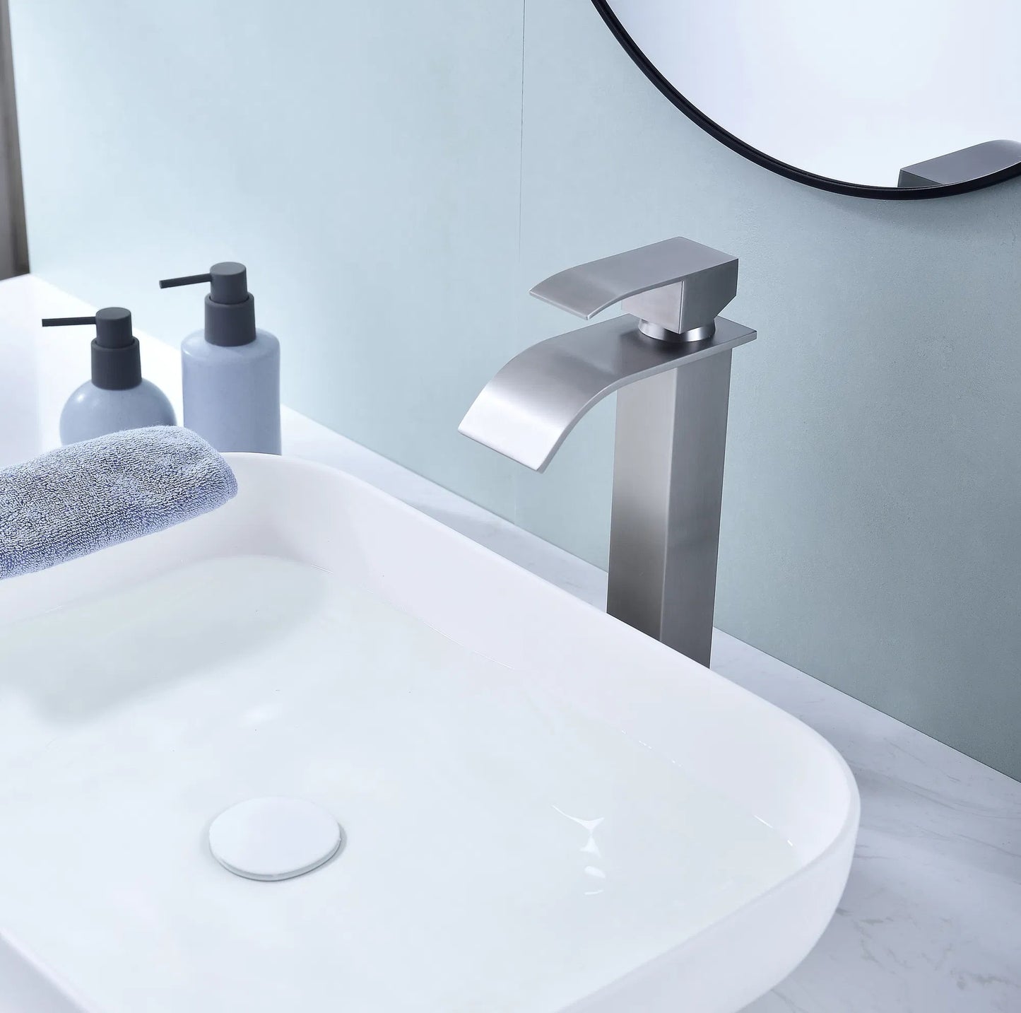 LunaLulinlk Waterfall Spout Bathroom Faucet,Single Handle Bathroom Vanity Sink Faucet