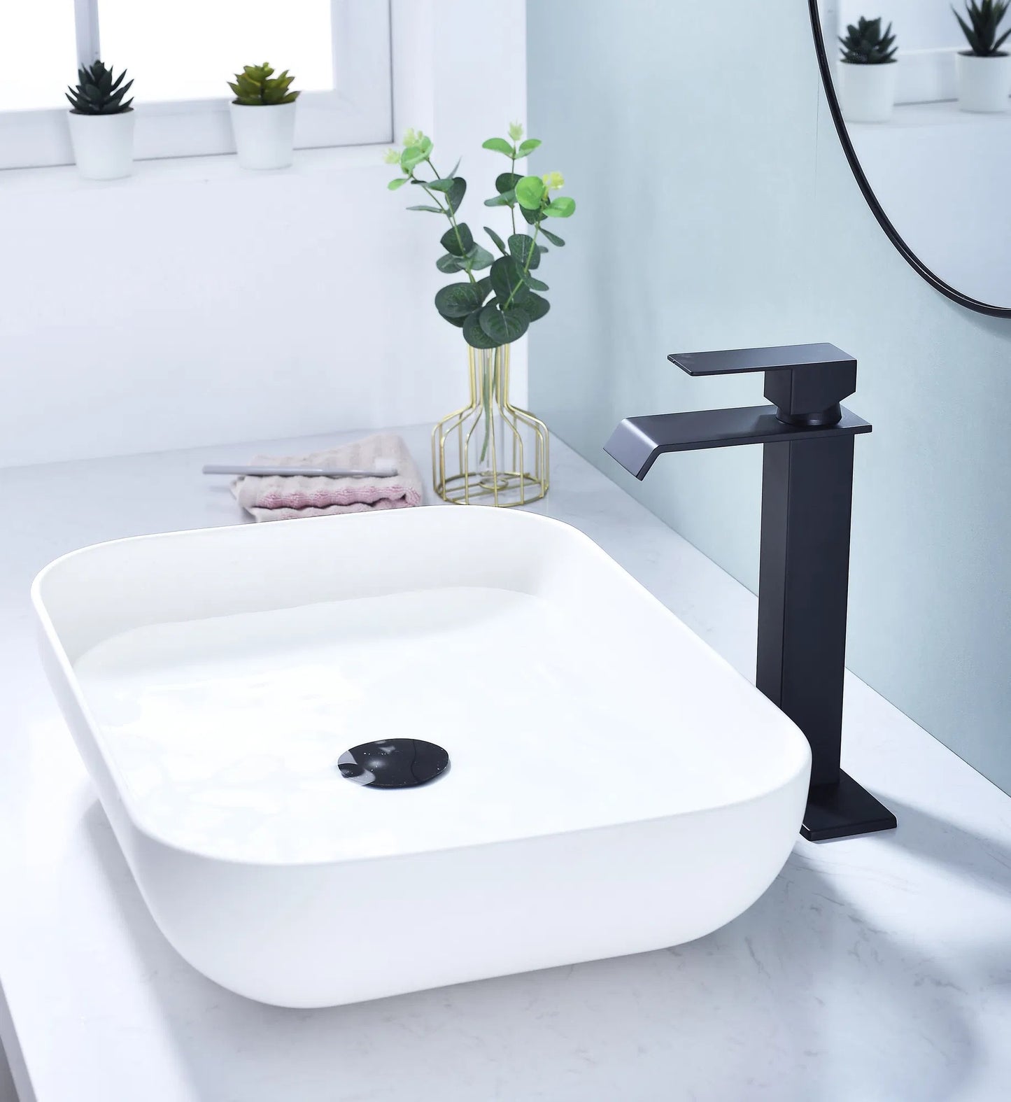 LunaLulinlk Waterfall Spout Bathroom Faucet,Single Handle Bathroom Vanity Sink Faucet