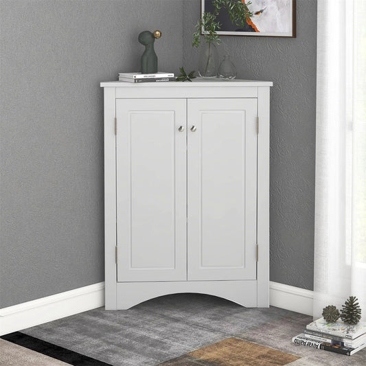 LunaLulinlk White Triangle Bathroom Storage Cabinet with Adjustable Shelves, Freestanding Floor Cabinet