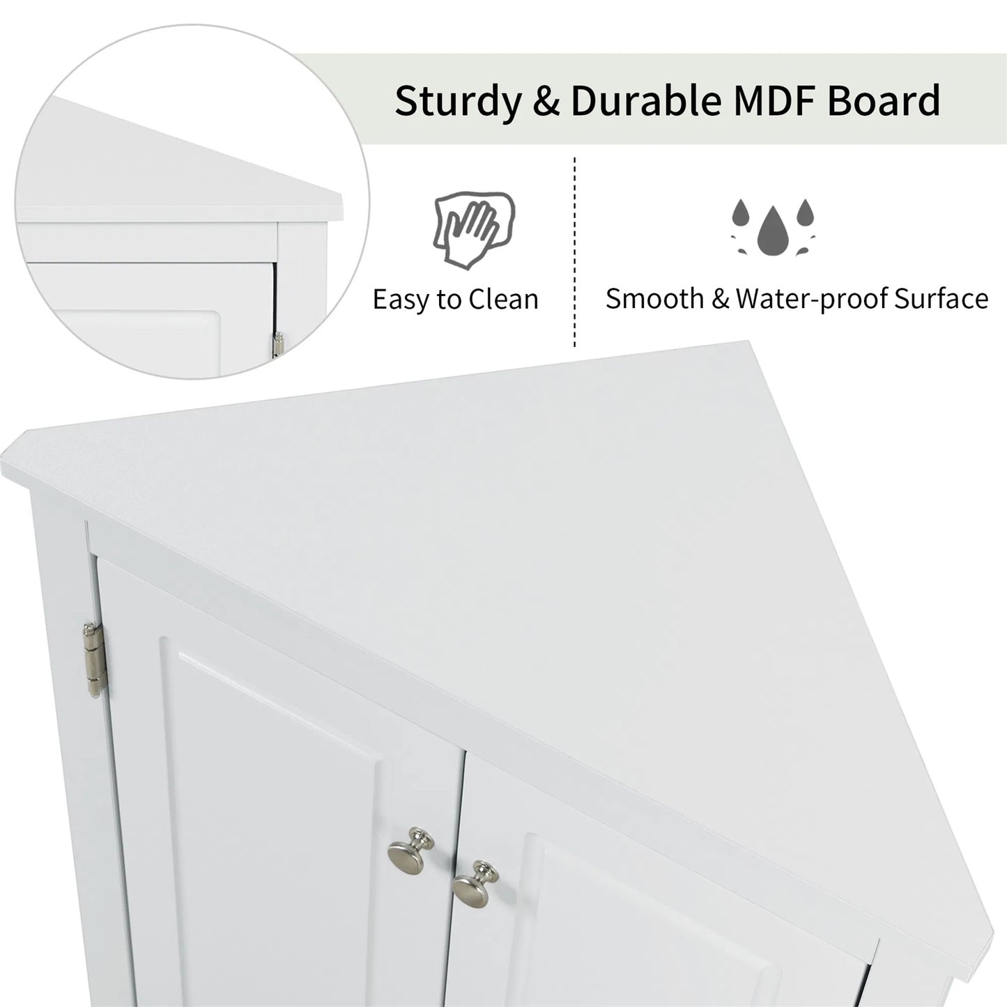 LunaLulinlk White Triangle Bathroom Storage Cabinet with Adjustable Shelves, Freestanding Floor Cabinet