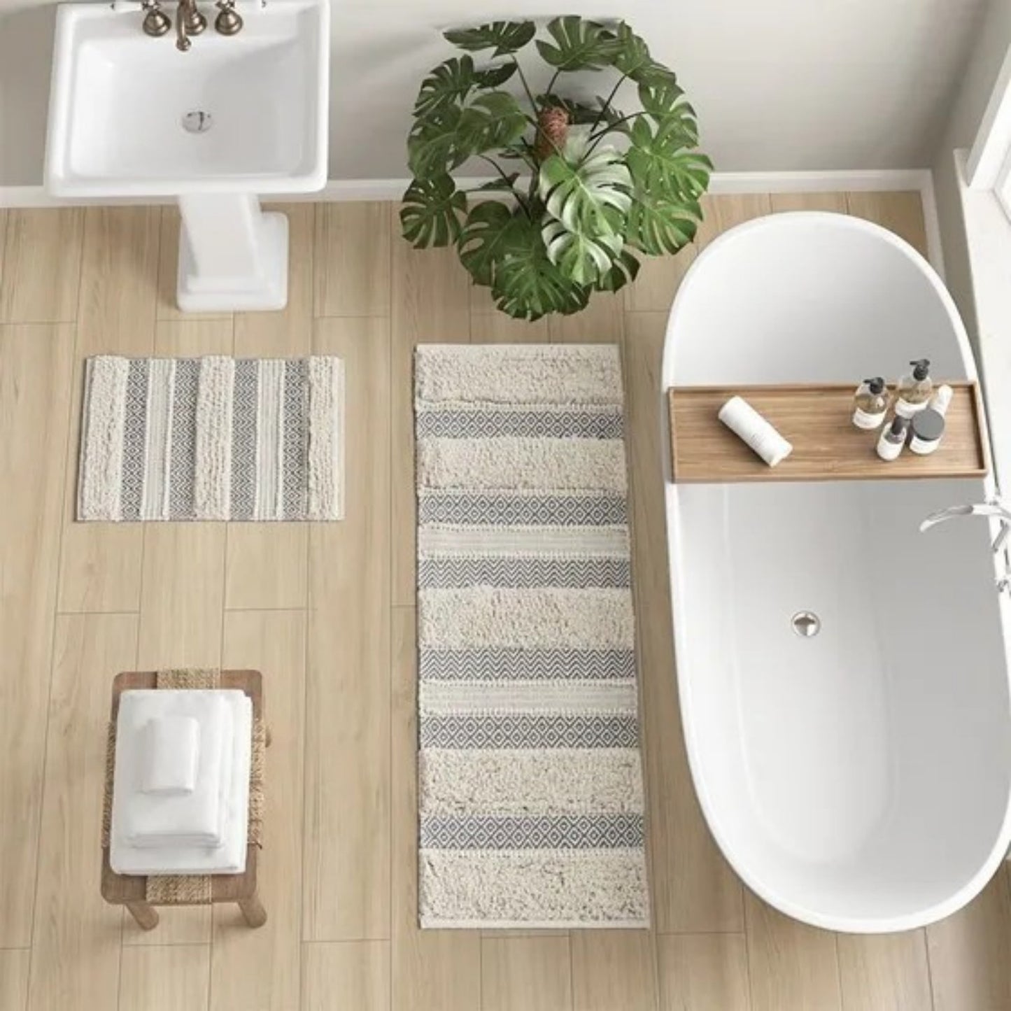 LunaLulinlk Woven Texture Stripe Bath Rug(22 x 58")